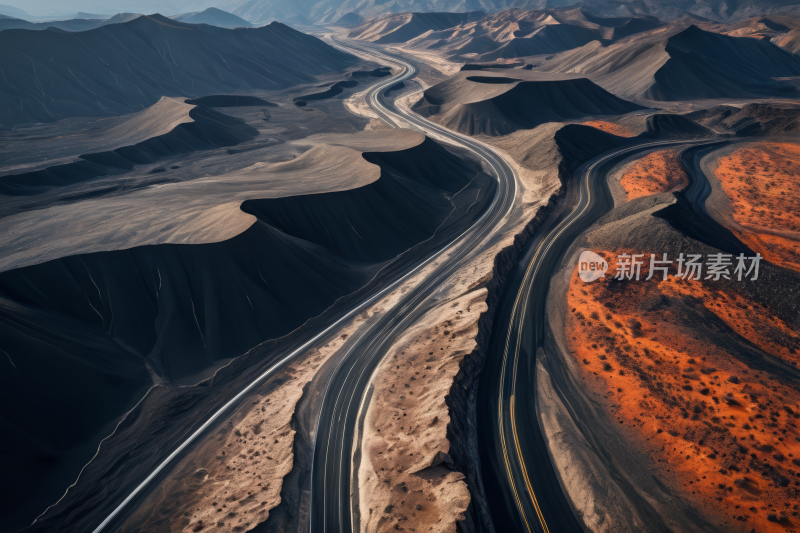 沙漠中蜿蜒道路的景观山脉风光风景图片