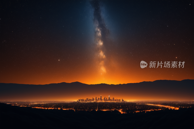 夜晚的城市景观天空中一颗明亮的星星背景