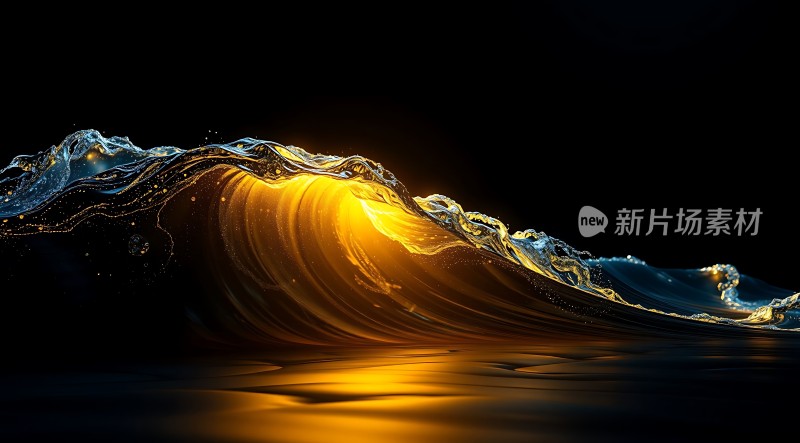 金色波涛汹涌的海浪