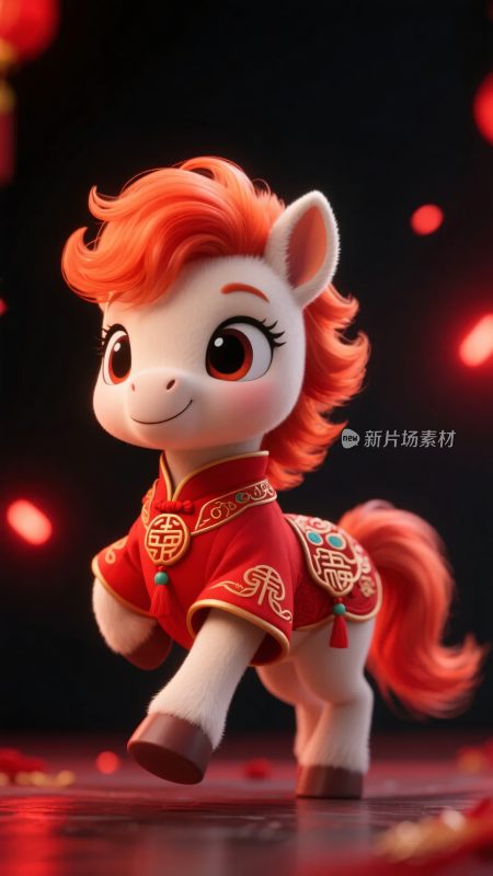 可爱卡通小马穿中式服饰