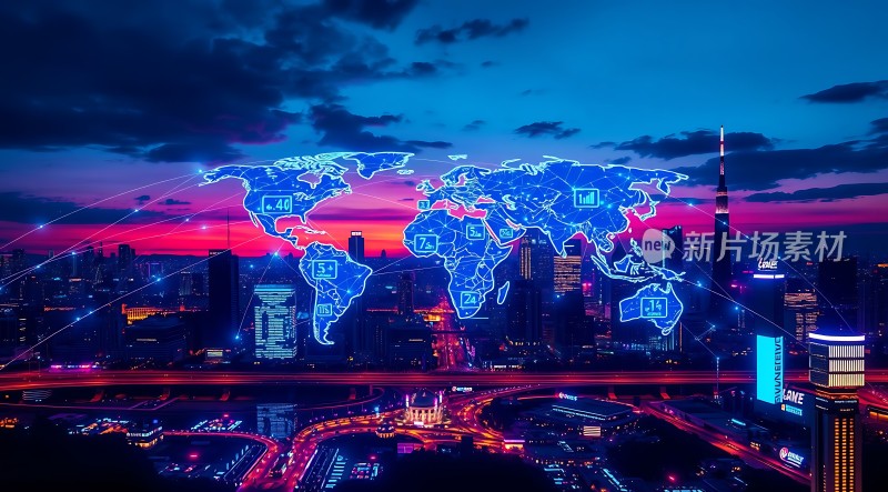 全球网络互联城市夜景