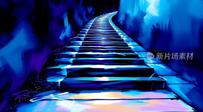 蓝色阶梯通往未知世界