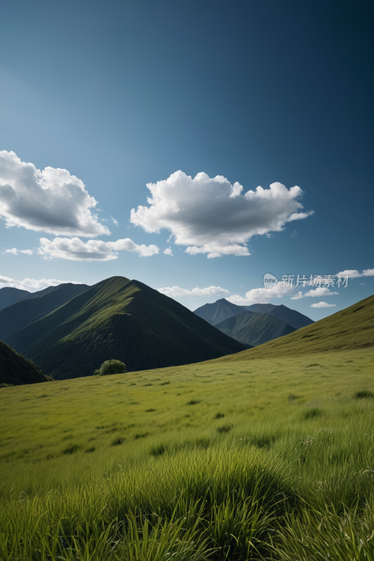 草地山脉蓝天白云高清风景图片