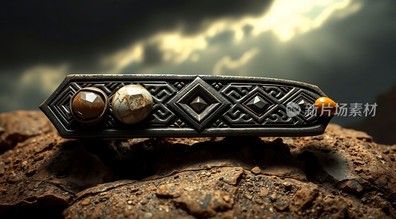 神秘金属饰品闪耀宝石与复杂纹路