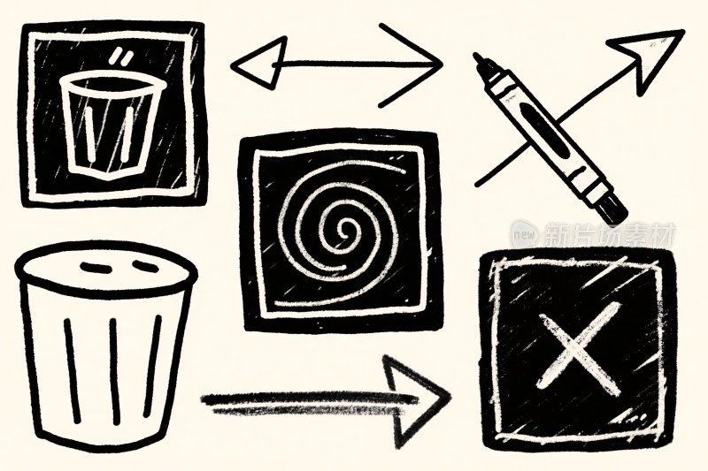 手绘图标集合插画