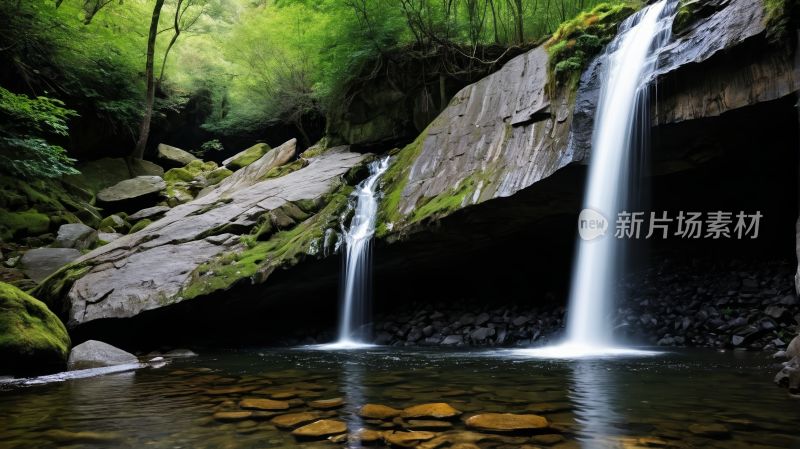 树林里的瀑布高清风景图片