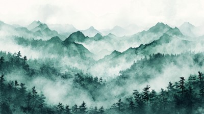 雾霾山水画