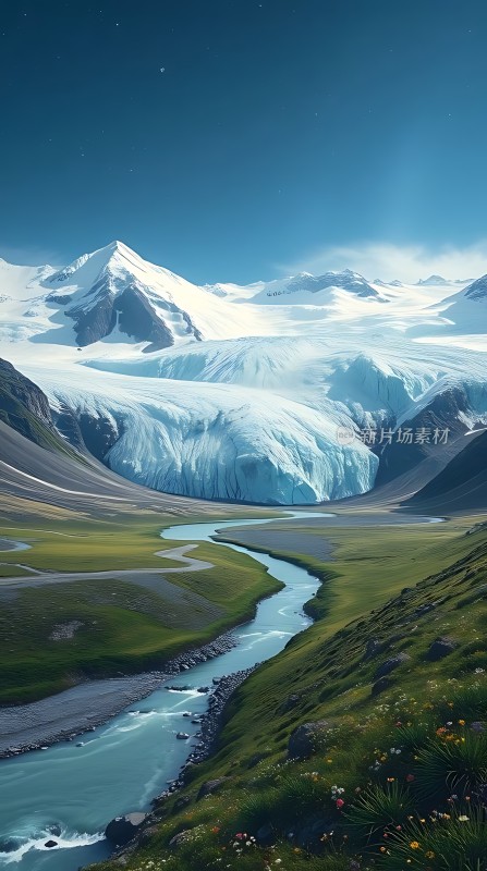 冰川之谷河流与雪山的和谐画卷