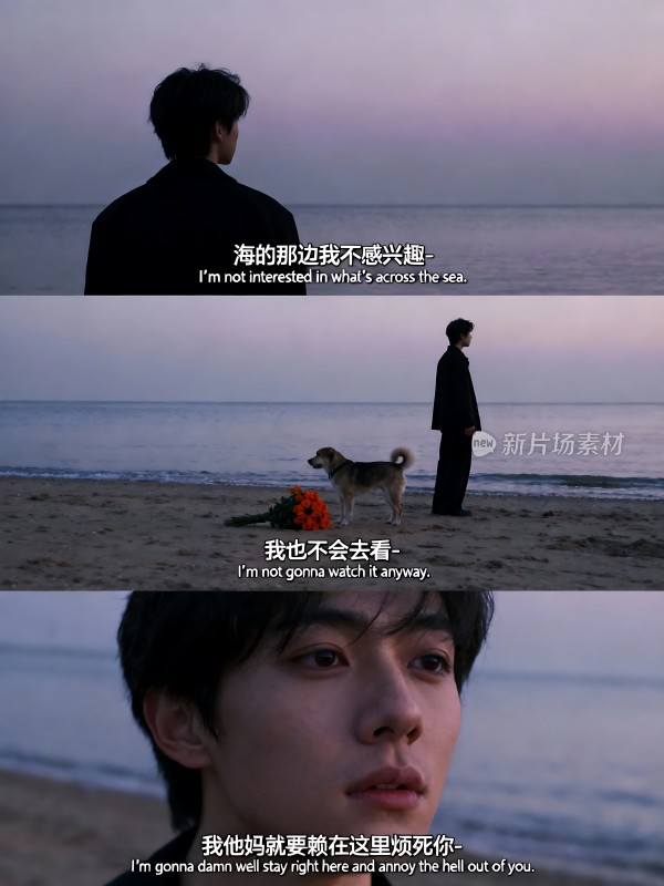 海边的男人与狗无声的对话
