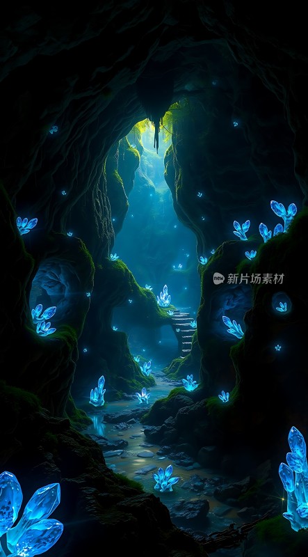 神秘洞穴中的蓝色光芒