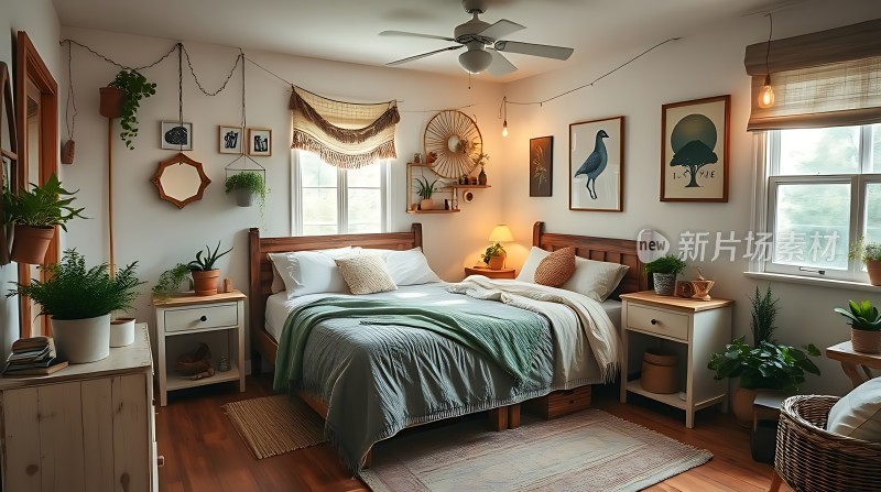 温馨卧室绿植环绕自然宁静