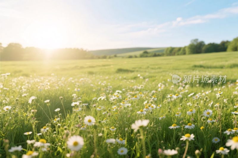阳光草地野花风景