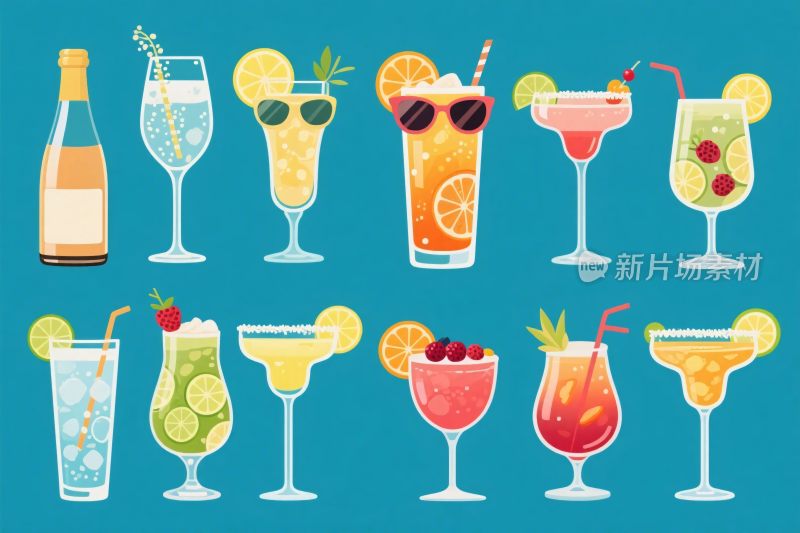 多彩鸡尾酒插画集合