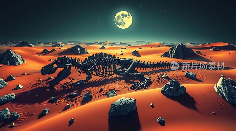 沙漠中的恐龙骨架