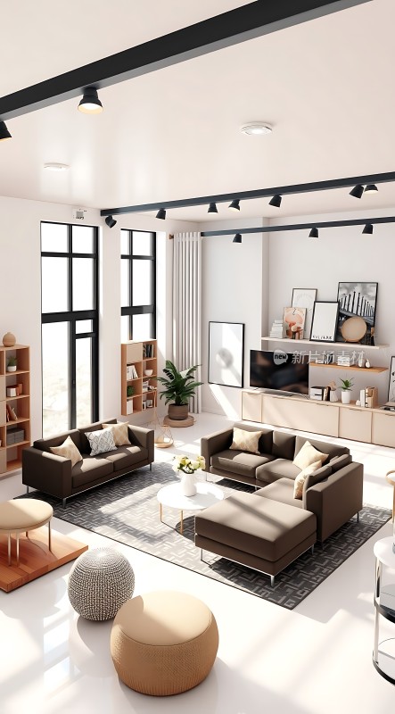 现代简约客厅设计宽敞明亮家具布局合理色彩搭配和谐