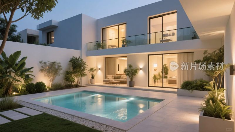现代住宅庭院泳池景观