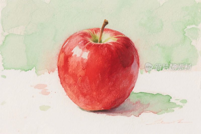 水彩画红色苹果