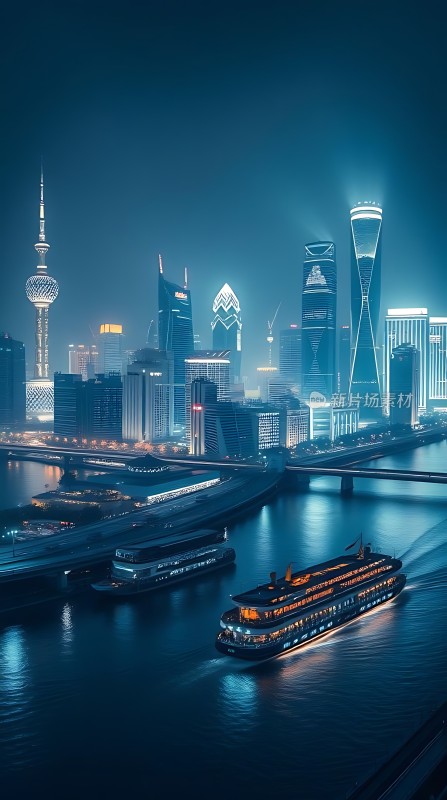 上海夜景黄浦江畔灯火辉煌