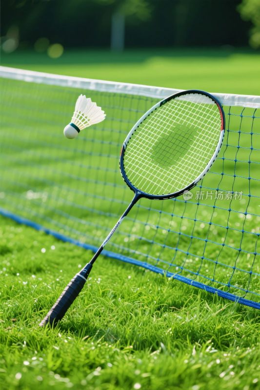 草地羽毛球装备特写