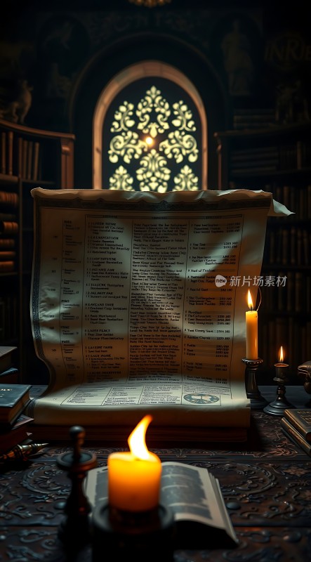 古卷秘籍烛光下