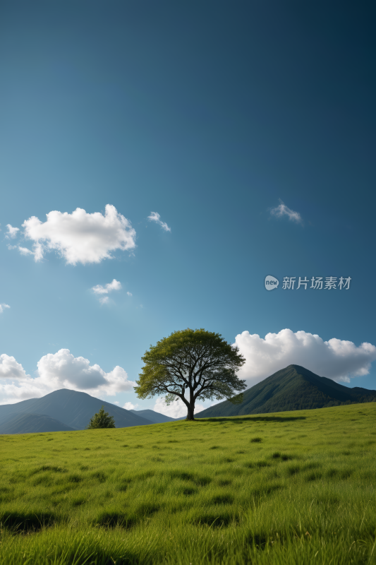 一片草地上一棵孤独的树高山清风景图片