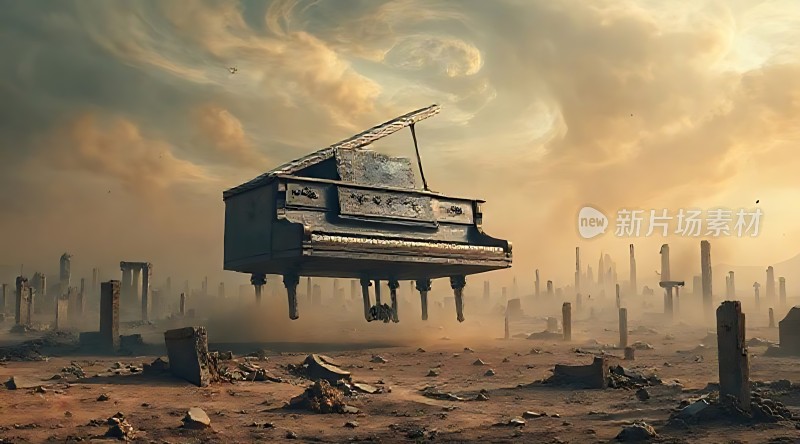 钢琴悬浮废墟之上