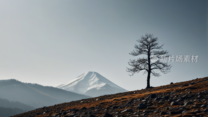 岩石山坡上的一棵孤树风景风光高清图片