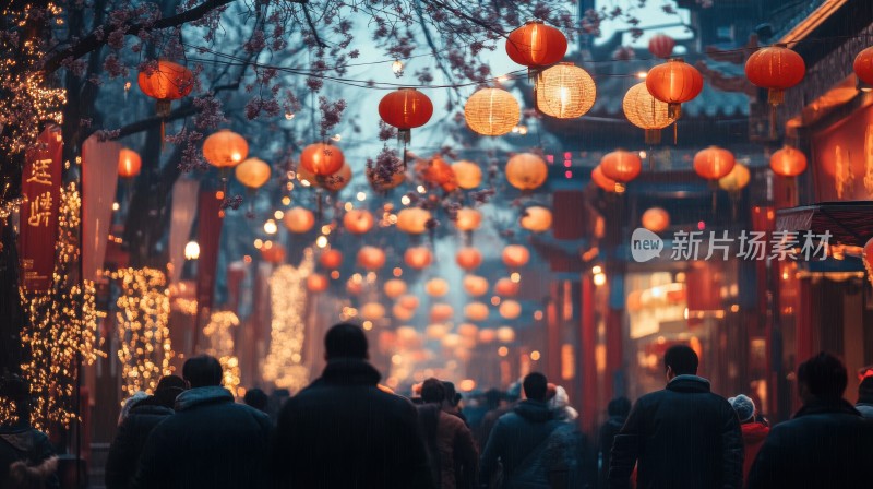 中国新年春节元宵节红灯笼喜庆节日氛围街道