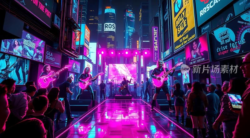 霓虹灯光下的摇滚音乐会