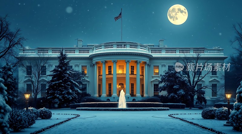 白宫月夜雪景