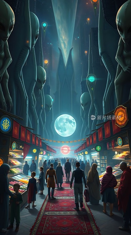 外星集市上的繁华夜市