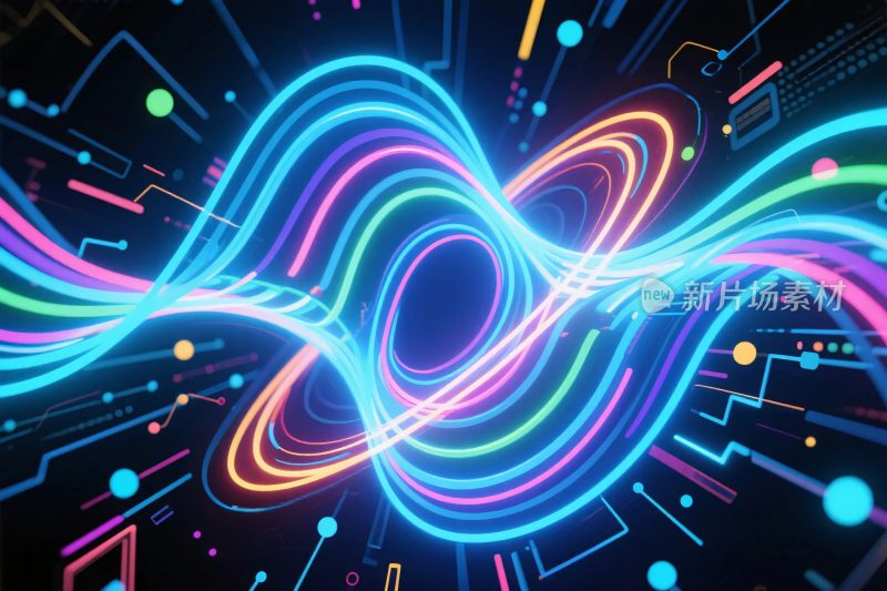彩霓虹科技线条插画