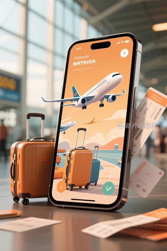 手机旅行场景插画