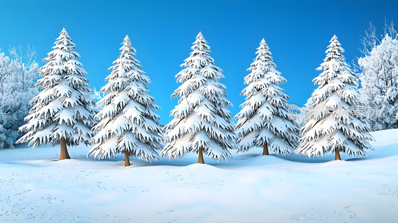 冬季景观中积雪松树