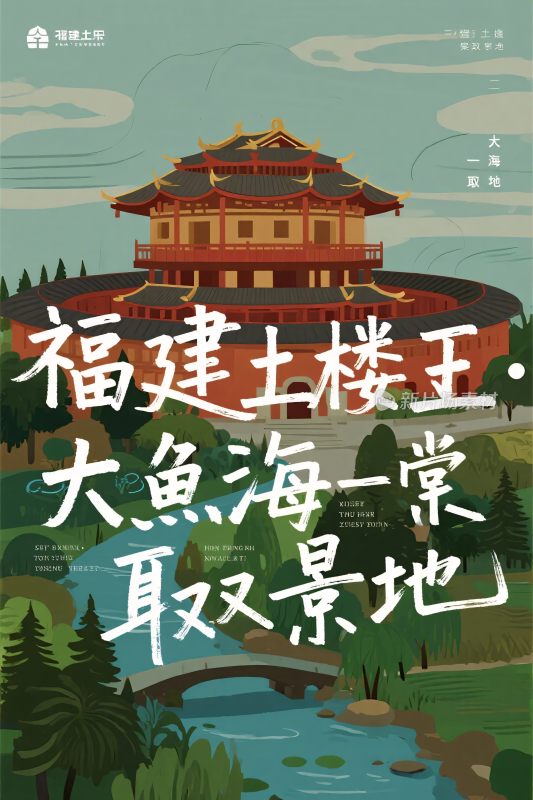 福建土楼景点插画