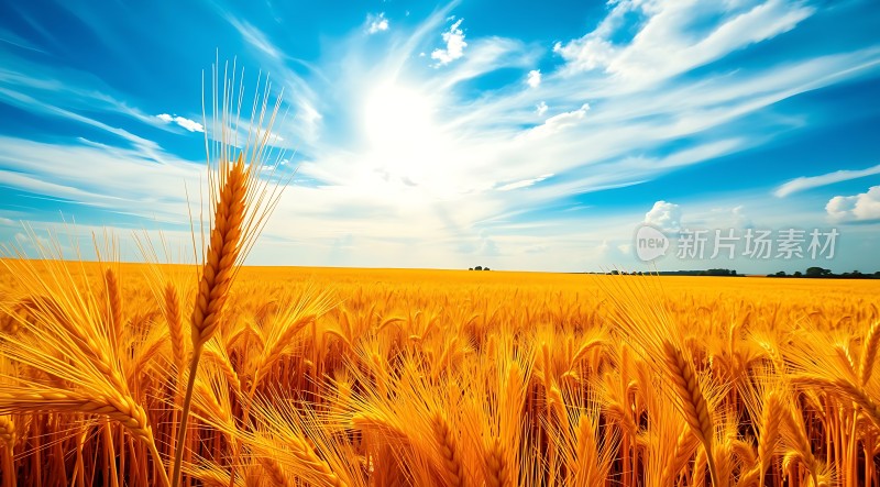 金色麦浪阳光下的丰收景象