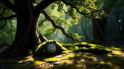 阳光下的森林小猪探出头 阳光下的森林小猪探出头