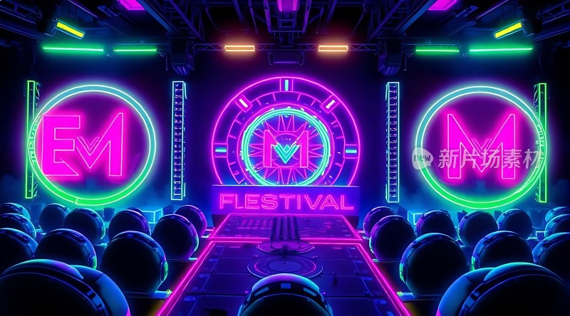 电子音乐节霓虹灯光下的未来派对