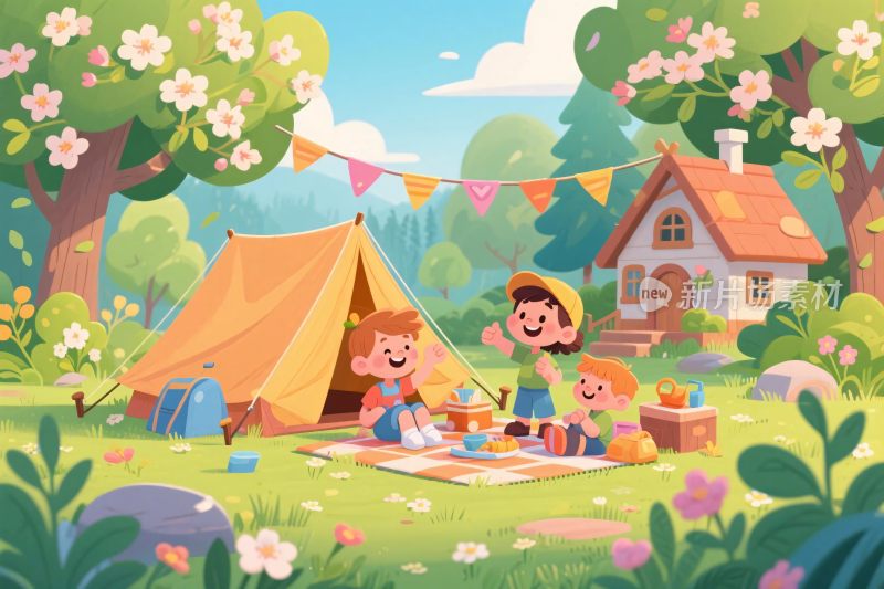 一家人户外野餐欢乐场景