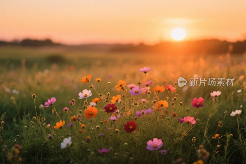 夕阳下的花草风景