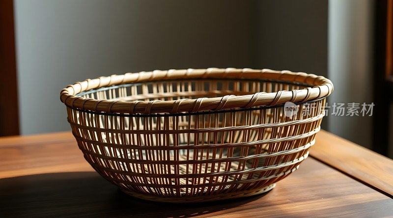 阳光下的竹编篮子