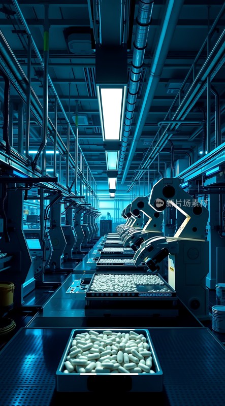 制药工厂生产线上的胶囊生产过程