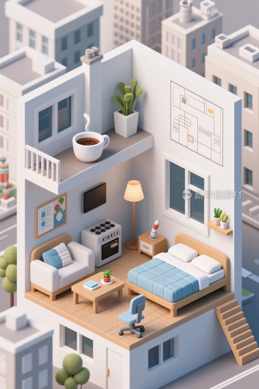 等距视角房间插画