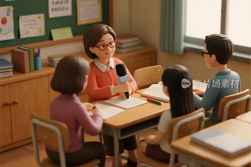 教室师生互动插画
