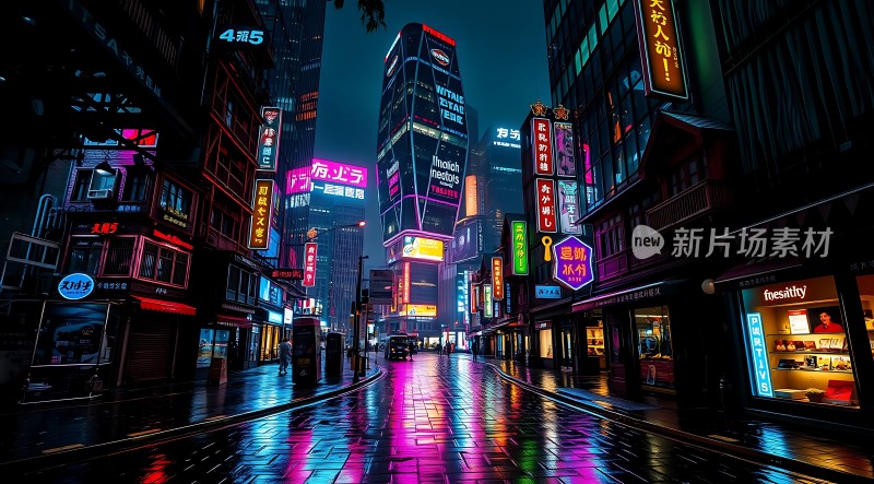 霓虹灯下的繁华都市夜景
