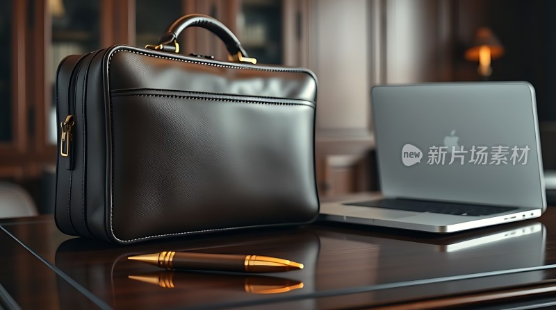 商务办公必备公文包、笔记本电脑与钢笔
