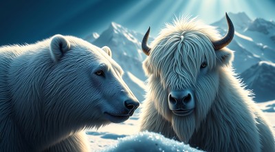 雪原上的守护者北极熊与羚羊 雪原上的守护者北极熊与羚羊