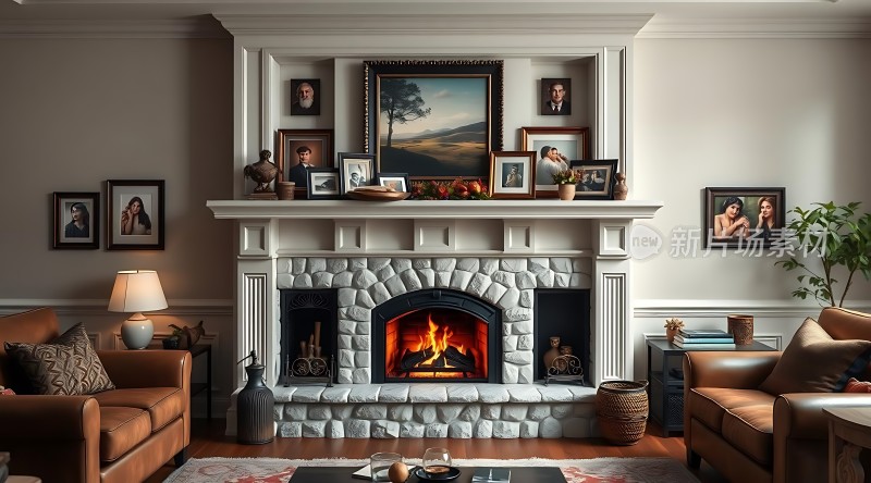温馨壁炉客厅舒适沙发装饰雅致