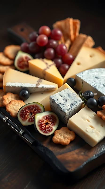 奶酪拼盘配葡萄无花果饼干
