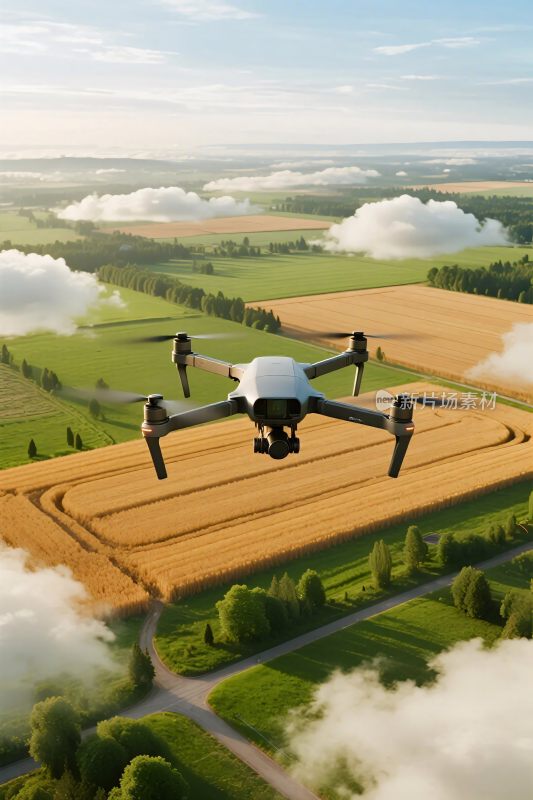 无人机飞越田野上空景象
